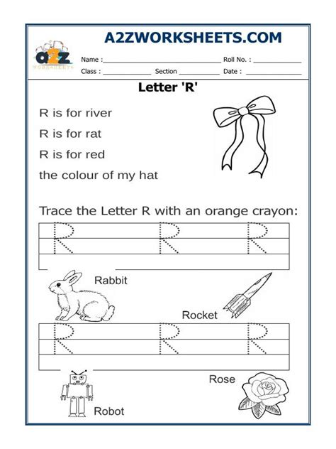 A2zworksheets Worksheet Of Trace The Letter R Writing English