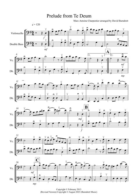 Prelude From Te Deum For Cello And Bass Duet Arr David Burndrett By