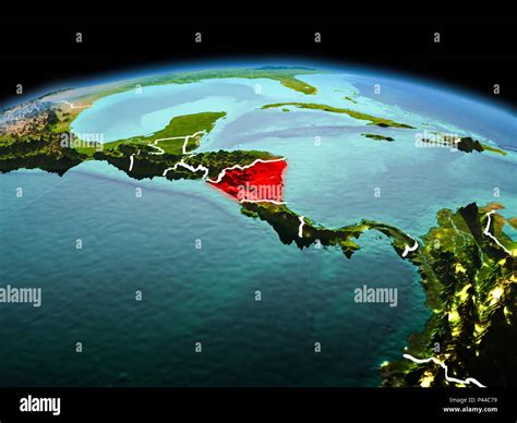 Morning Above Nicaragua Highlighted In Red On Model Of Planet Earth In