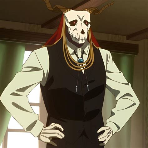 A Skeleton Wearing A Black Vest And Red Hair Standing In Front Of A