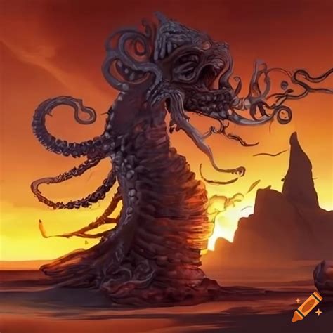 Artwork Of A Mummified Kraken Emerging From The Desert