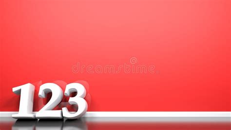 123 White Numbers Leaning At Red Wall 3d Rendering Illustration Stock