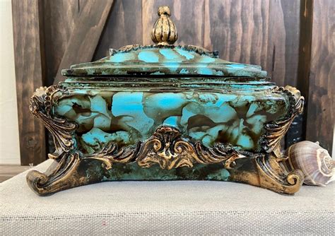 Beautiful Ornate Jewelry Keepsake Box Painted Antique Gold Etsy