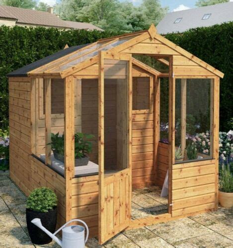 8x6 COMBI GREENHOUSE GARDEN SHED TIMBER WOOD POTTING SHEDS APEX SHIPLAP