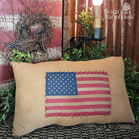 American Flag Pillow Mustard | Nana's Farmhouse - Nana's Farmhouse
