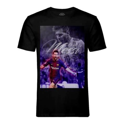 T Shirt Homme Col Rond Noir Lionel Messi Barcelone Football Star Buteur