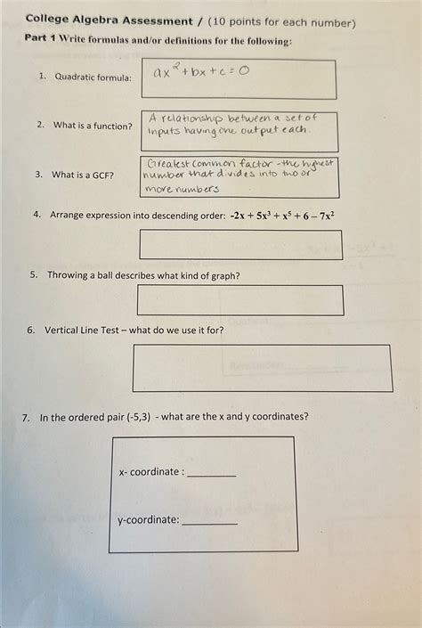 Solved College Algebra Assessment / (10 ﻿points for each | Chegg.com