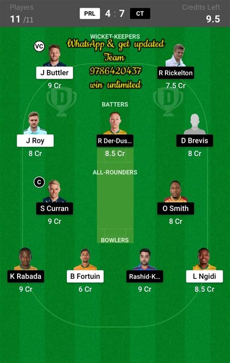 Prl Vs Ct Th Match Dream Team Fantasy Prediction Sa T League