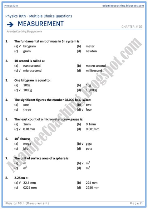 Measurement Mcq Question