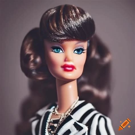 Vintage Brunette Barbie Swirl Ponytail In Classic Black And White