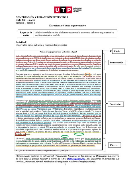 S01 S2 Material Estructura Del Texto Argumentativo 2021 Marzo ComprensiÓn Y RedacciÓn De