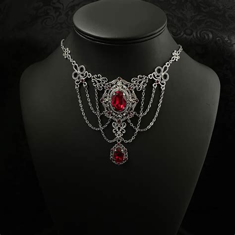 Dark Ruby Redgarnet Gothic Antique Silver Filigree Victorian Wedding