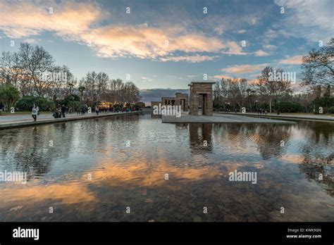 Sunset sky clouds reflections at Templo de Debod (Debod Temple ...