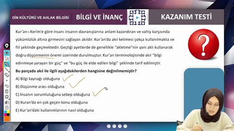 S N F Din K Lt R Ve Ahlak Bilgisi Bilgi Ve Nan Kazan M Testi Youtube