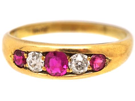 Edwardian 18ct Gold Pink Sapphire And Diamond Five Stone Ring 435w