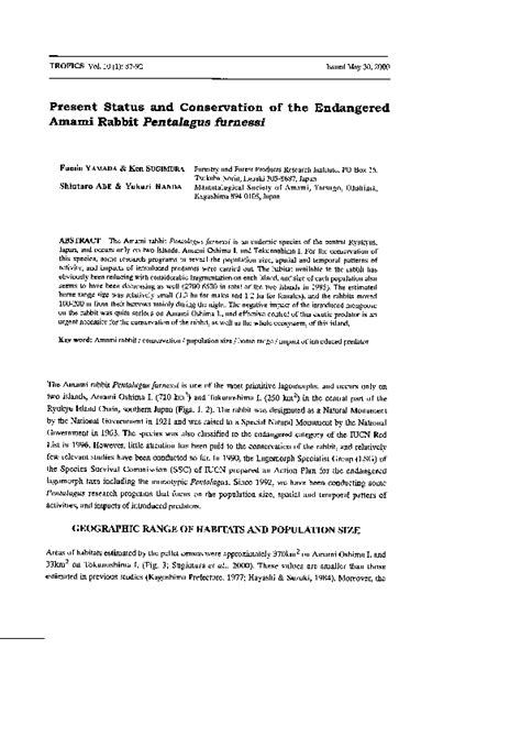 (PDF) Present Status and Conservation of the Endangered Amami Rabbit ...