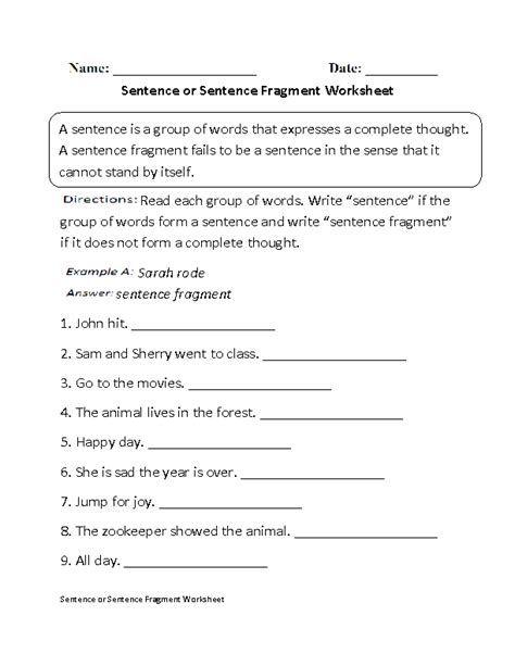 Fragments Worksheets