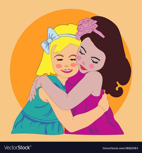 Two Girls Hugs Girlfriends Royalty Free Vector Image