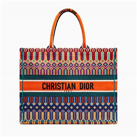 Dior Women Dior Book Tote Bag In Multi Coloured Embroidered Canvas