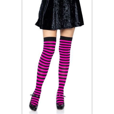 Black And Neon Pink Stripe Thigh Highs Cracker Jack Costumes Brisbane