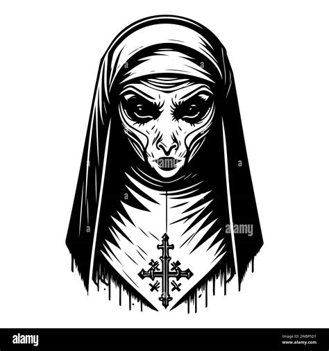 Halloween The Nun Scary Illustration Sketch Hand Draw Element Stock