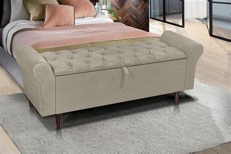 Recamier Báu Para Cama Casal 130 Cm Pés Palito Retro Bege MadeiraMadeira