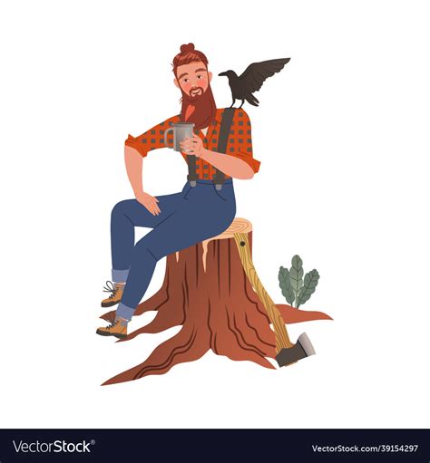 Bearded Woodman Or Lumberman In Checkered Shirt Vector Image