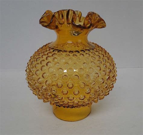 Fenton Hobnail Oil Lamp Shade Amber Double Crimped 7 Tall Oil Lamps Fenton Lamp Shade