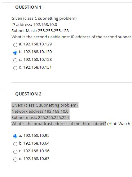 Solved Question Given Class C Subnetting Problem Ip Chegg