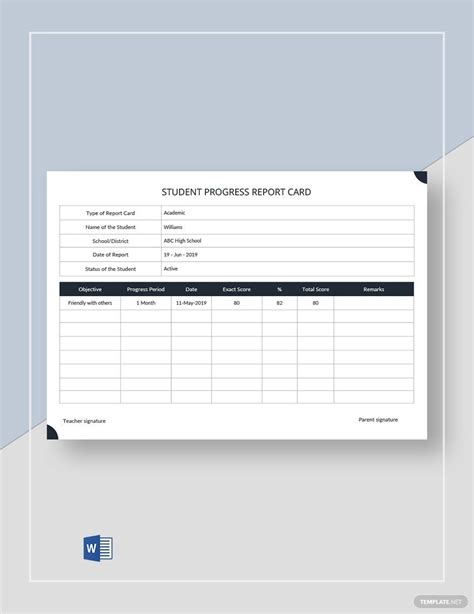 Student Progress Report Card Template in Google Docs, Word, Pages ...