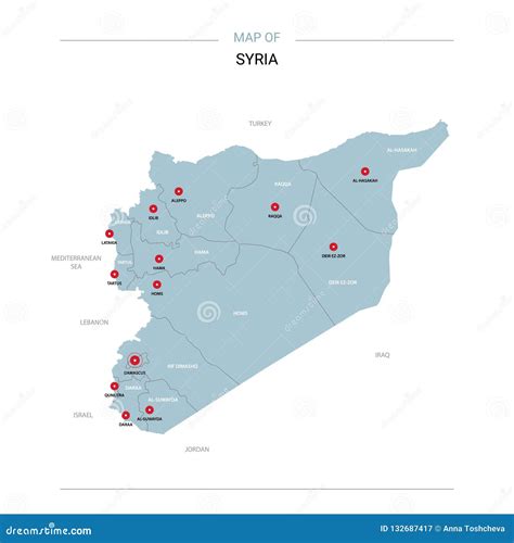 Vector Del Mapa De Siria Con El Perno Rojo Ilustración del Vector