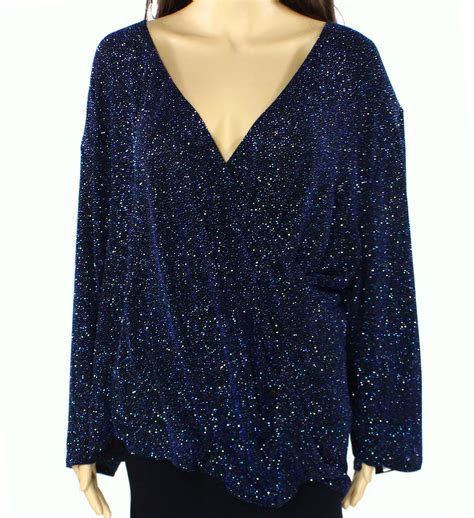 Msk Msk New Blue Navy Womens Size 3x Plus Surplice Embellished Blouse