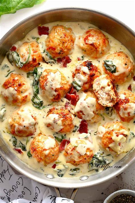 Baked Chicken Ricotta Meatballs With Spinach Alfredo Sauce Chefjar