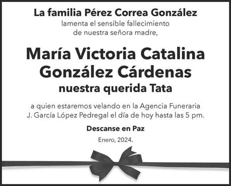 Señora Maria Victoria Catalina Gonzalez Cardenas Obituario Esquela