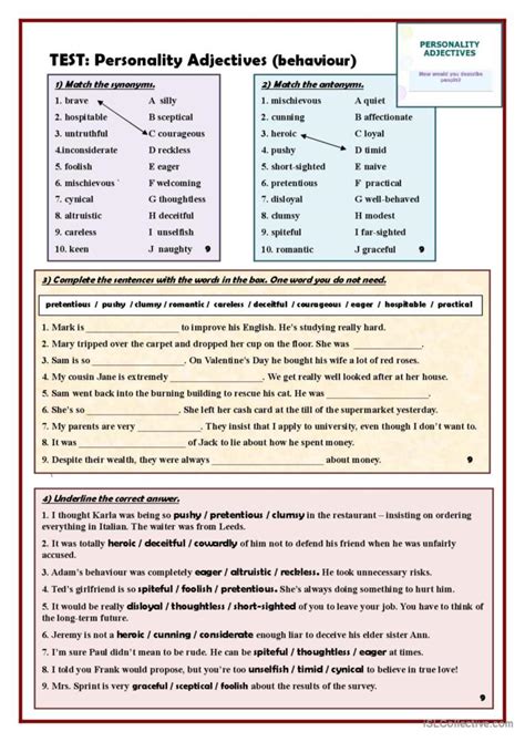 Test Personality Adjective… English Esl Worksheets Pdf And Doc