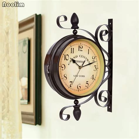 NOOLIM Classical European Wall Wrought Iron Double Faced Wall Clock ...