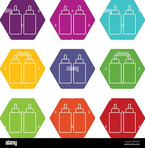 Ketchup Mustard Squeeze Bottle Icons Set 9 Vector Stock Vector Image