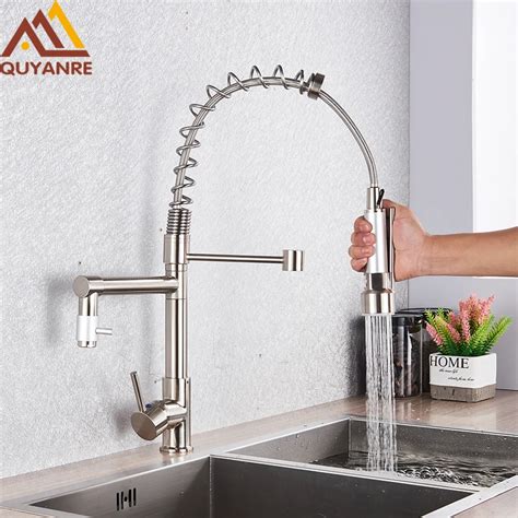 Home Faucets Kitchen Spring Faucet 360 Swivel Sink Bar Pull Out Sprayer Single Hole Mixer Tap