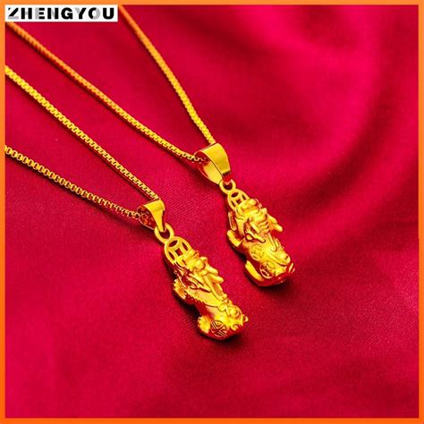 ZHENGYOU18K Gold Piyao Necklace Lucky Gem Lucky Feng Shui Pixiu