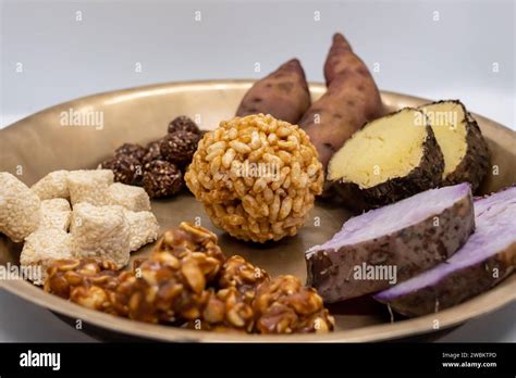 Maghe Sankranti Makar Festival Celebration Food Plate Of Muri Ladoo