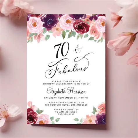 Elegant Floral 70th Birthday Party Invitation Zazzle