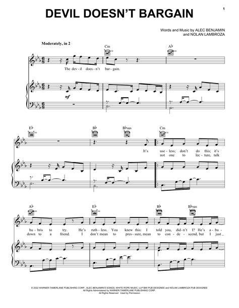 Devil Doesn T Bargain By Alec Benjamin Sheet Music For Piano Vocal