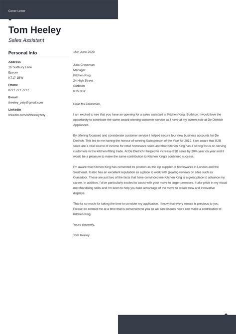 Sales Assistant Cover Letter Template Writing Guide