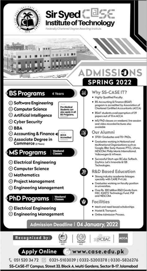 Sir Syed Case Institute Of Technology Admissions 2021 2024 Private Admissions College Islamabad