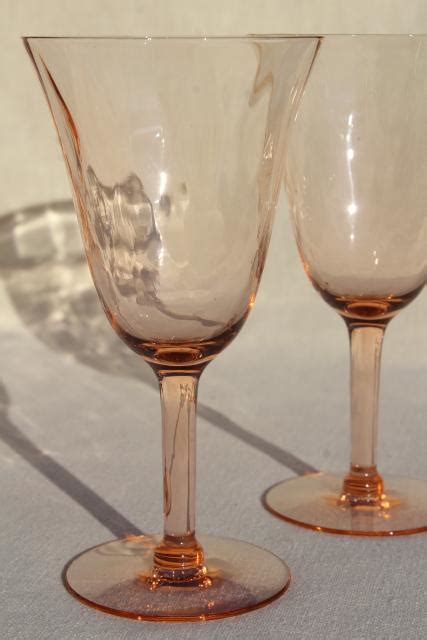 Vintage Blush Pink Depression Glass Water Glasses Or Wine Goblets