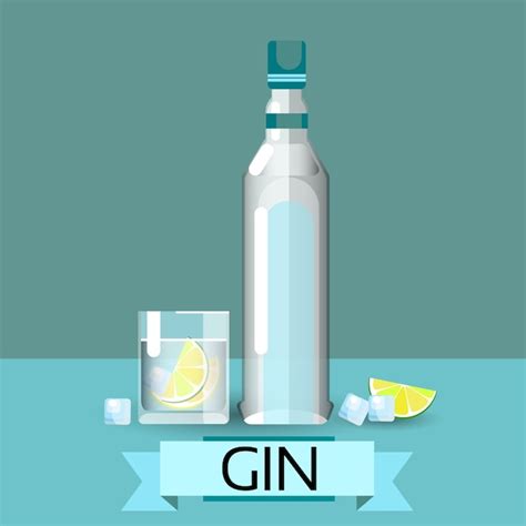 Premium Vector Gin Bottle Glass Lemon Alcohol Drink Icon Flat