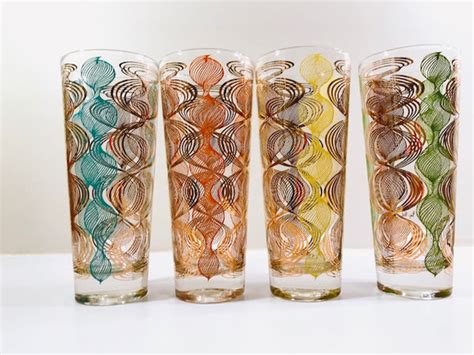 Gay Fad Signed Atomic Swirl Tall Collins Glasses Set Of 4 Retro Solstice