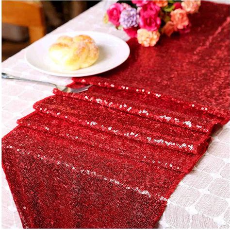 Zukuco Sparkly Table Runner Sequin Fabric Table Runner Rectangle 12x108 Inch Glitter Table