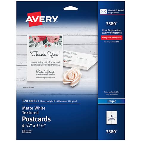 Avery® 3380 4 14 X 5 12 Printable Heavy Weight Textured Postcards