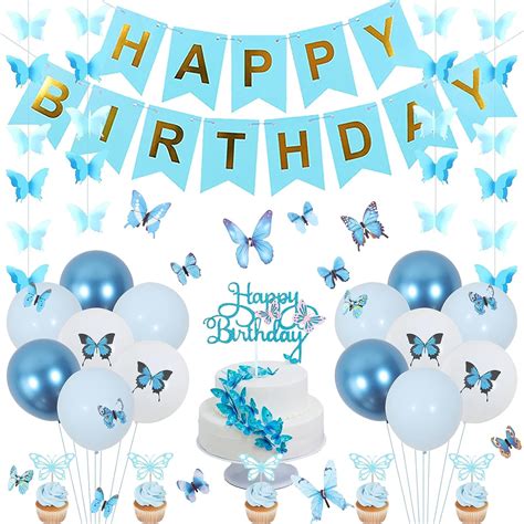 Amazon Wonmelody Blue Butterfly Birthday Decorations Light Blue